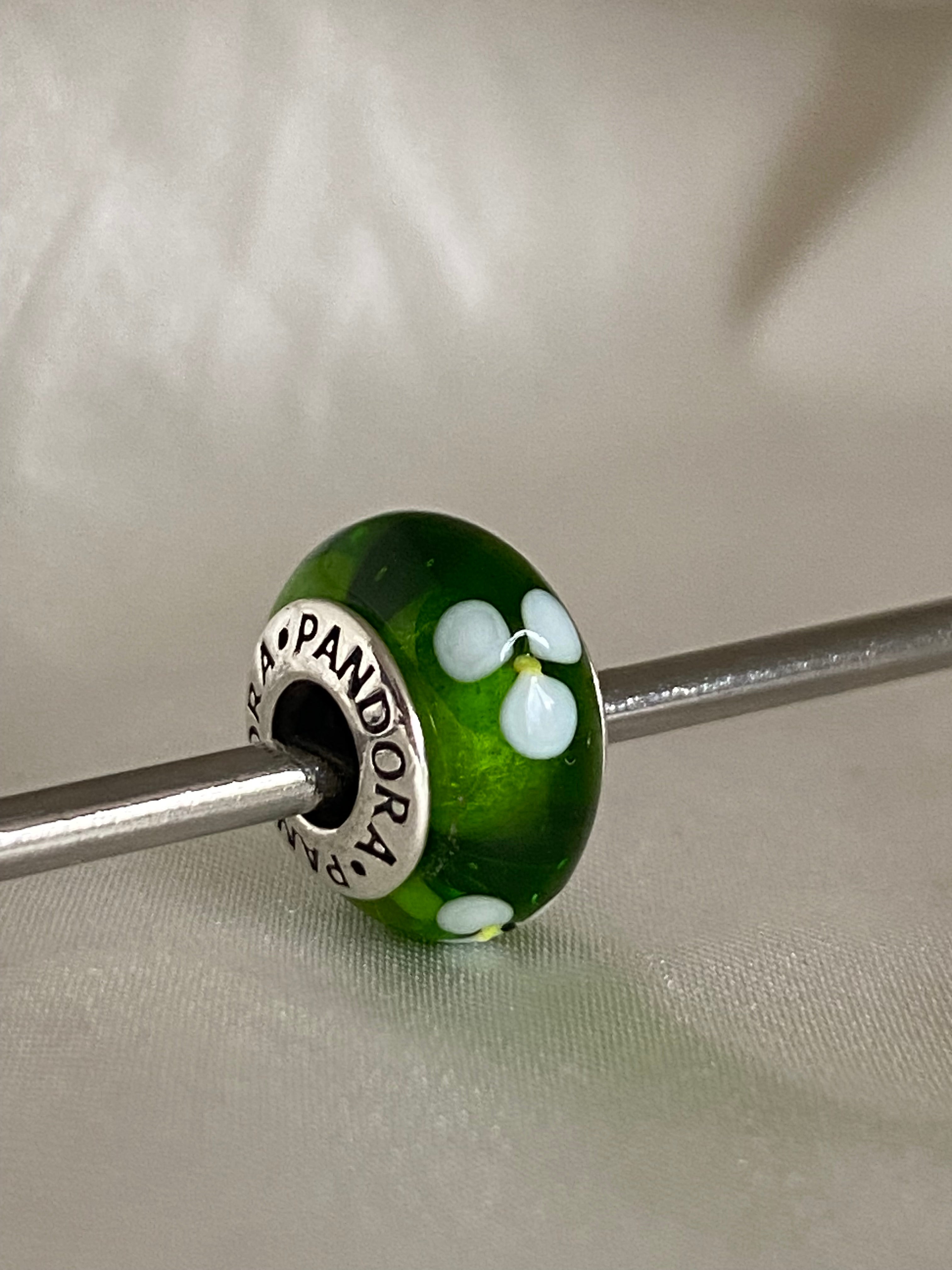 Pandora Green Flowers Murano Glass Charm, 790614