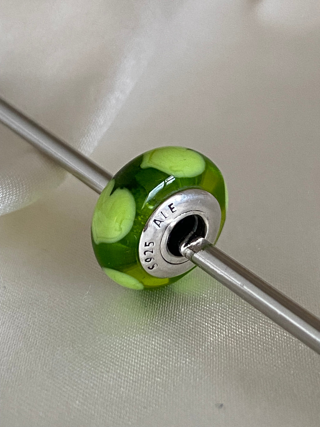 Pandora Lime Hearts Green Murano, 790656