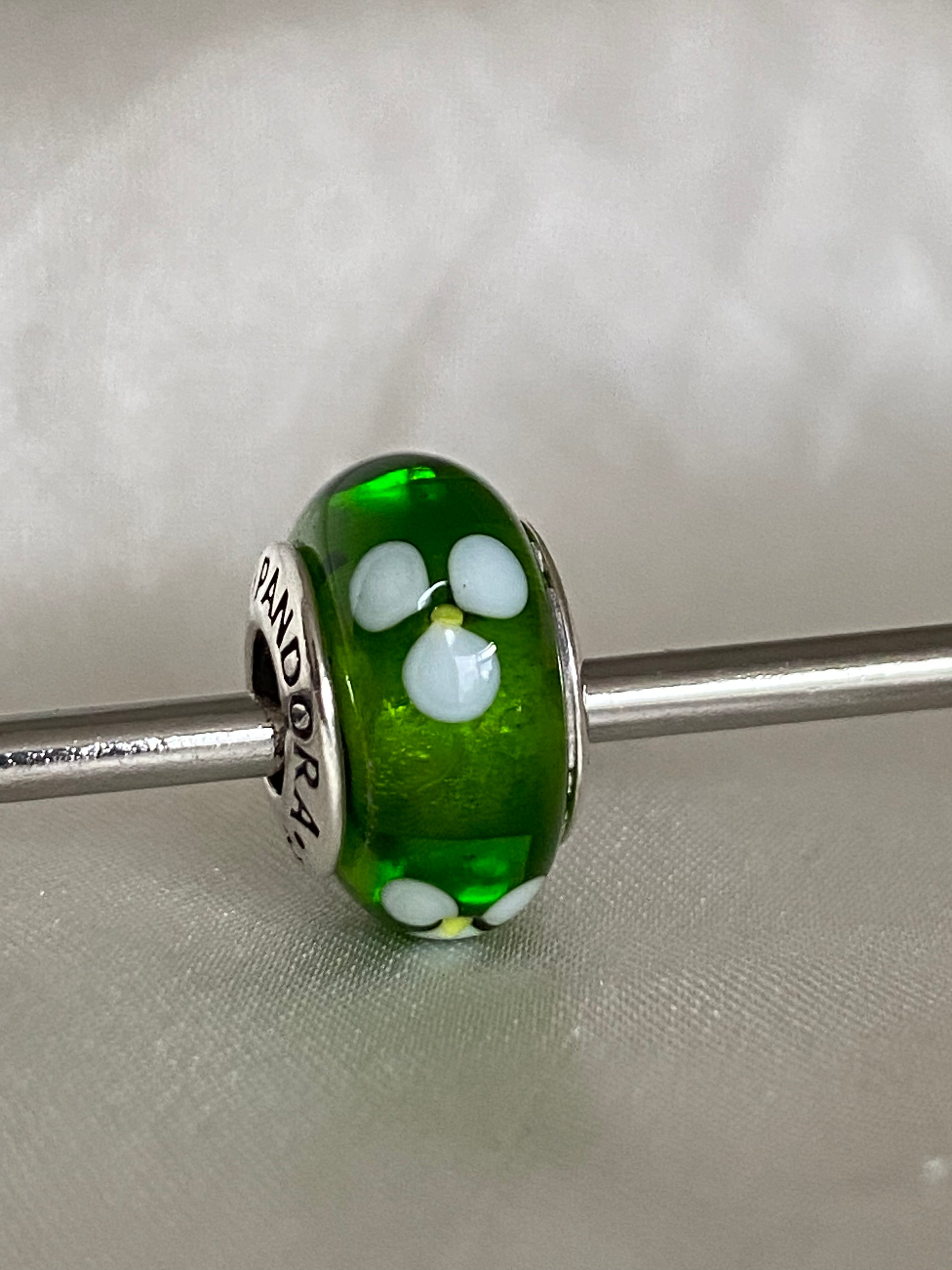 Pandora Green Flowers Murano Glass Charm, 790614