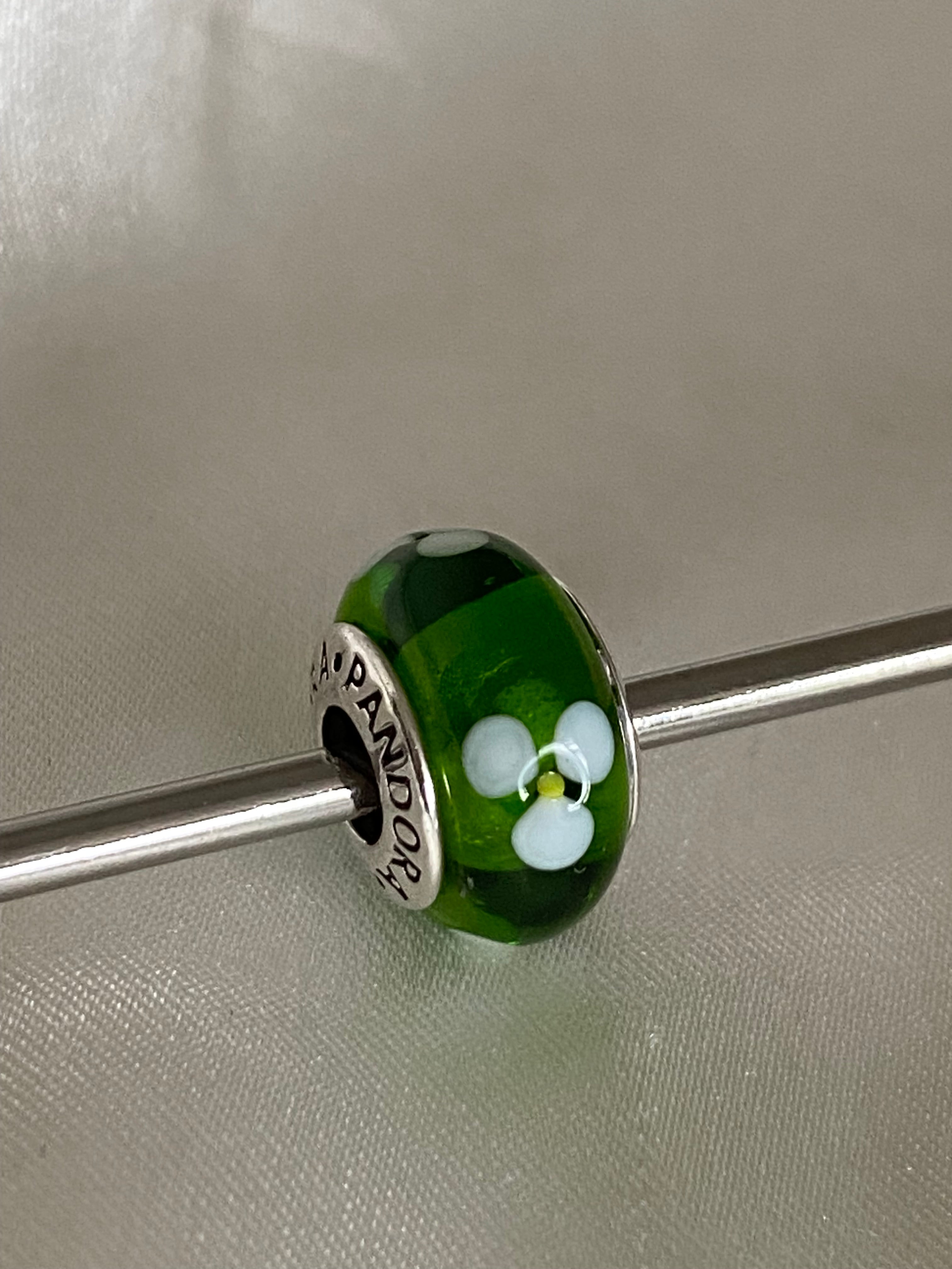 Pandora Green Flowers Murano Glass Charm, 790614