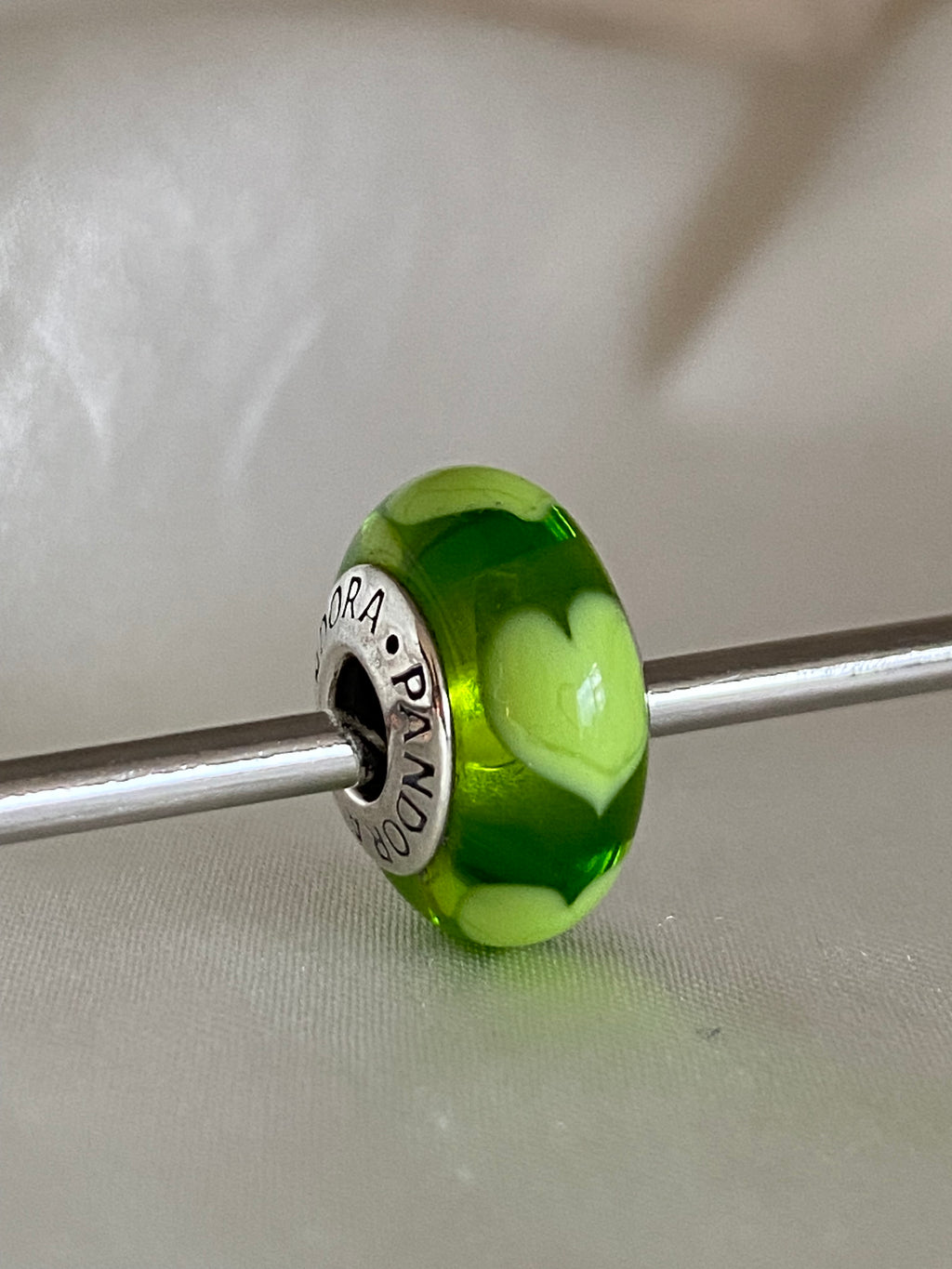 Pandora Lime Hearts Green Murano, 790656