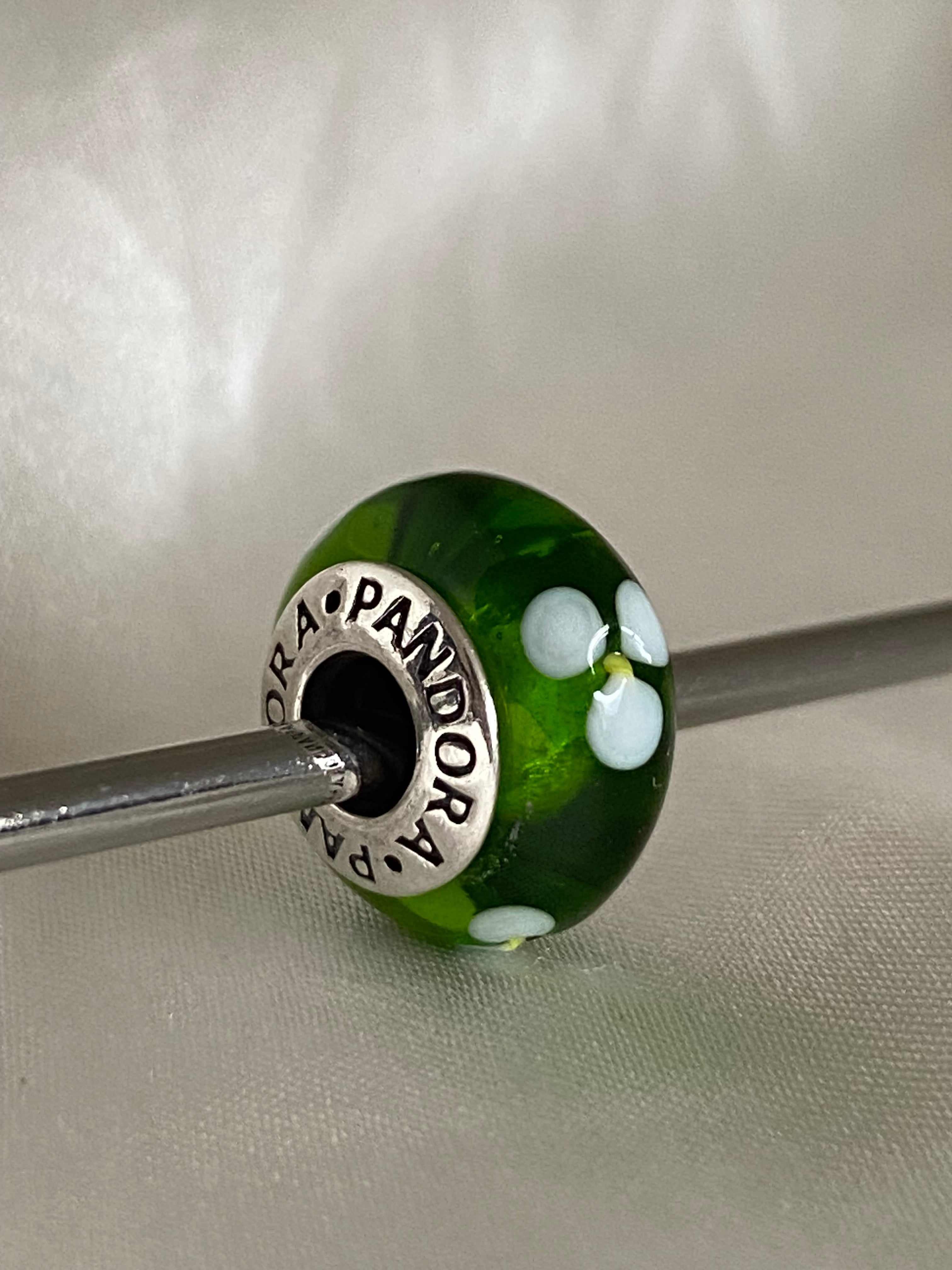 Pandora Green Flowers Murano Glass Charm, 790614
