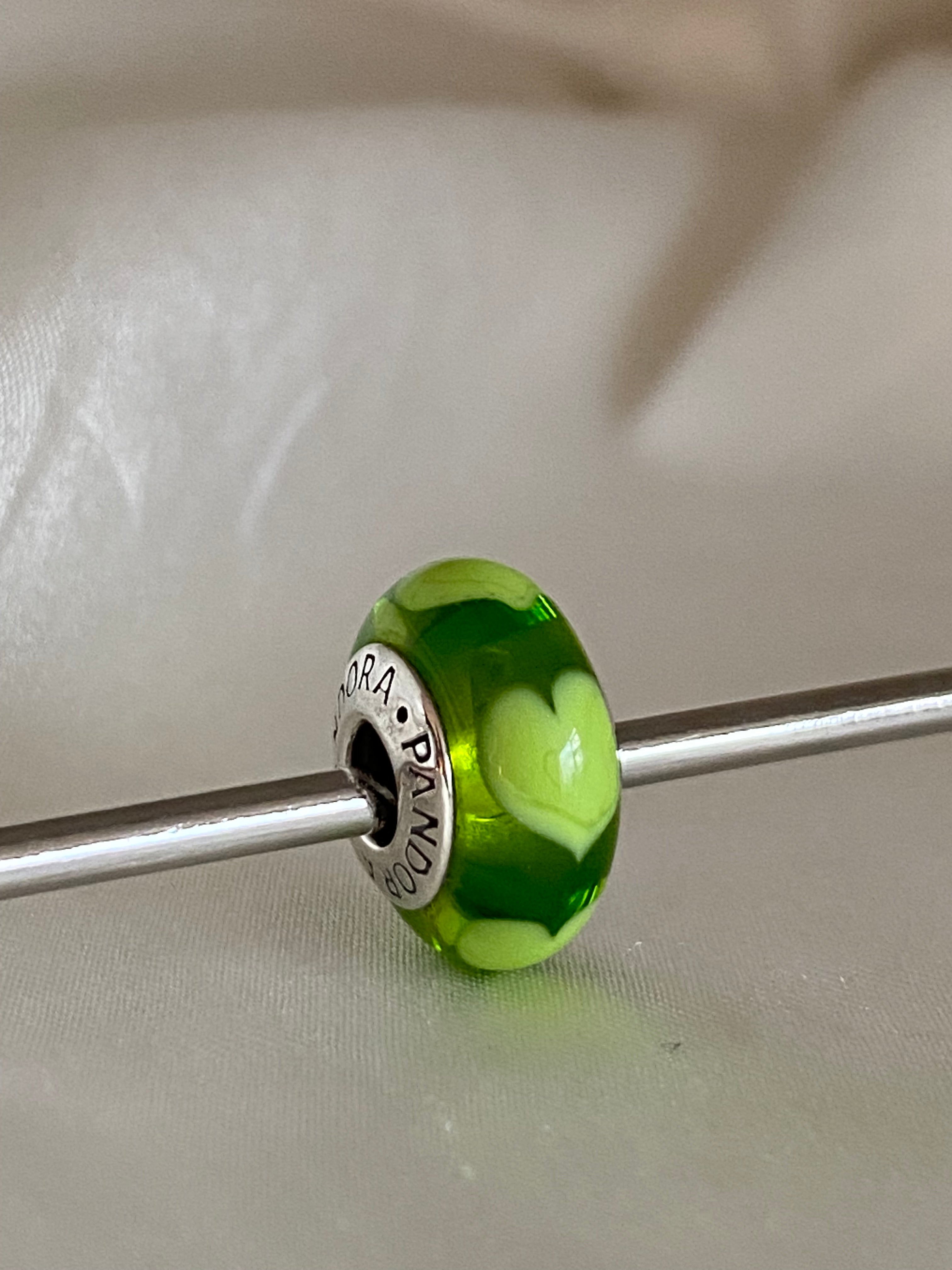 Pandora Lime Hearts Green Murano, 790656