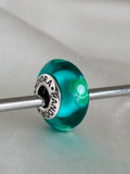 Pre-owned Pandora Teal "Flowers for You" Murano glass charm, 790649 Sterling Silver