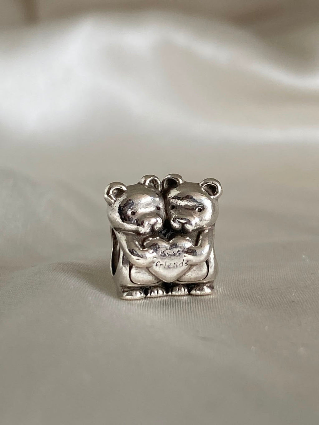 Pre-owned Pandora "Best Buddies / Best Friends" teddy bear charm,  792151, Sterling Silver