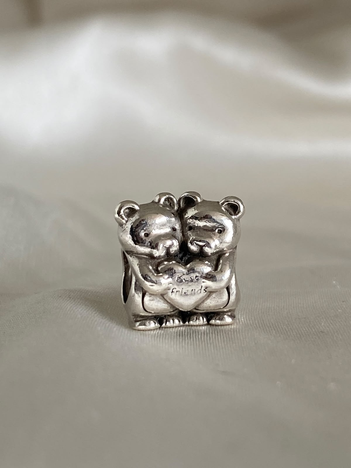 Pre-owned Pandora "Best Buddies / Best Friends" teddy bear charm,  792151, Sterling Silver