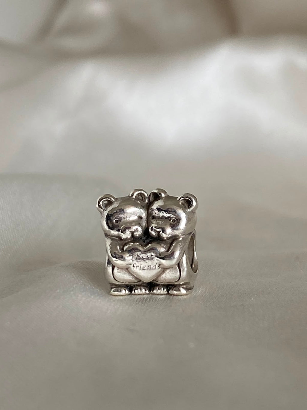 Pre-owned Pandora "Best Buddies / Best Friends" teddy bear charm,  792151, Sterling Silver