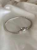 Pre-owned Pandora Moments Heart Clasp Snake Chain Bracelet, 590719, Sterling Silver 21.cm long